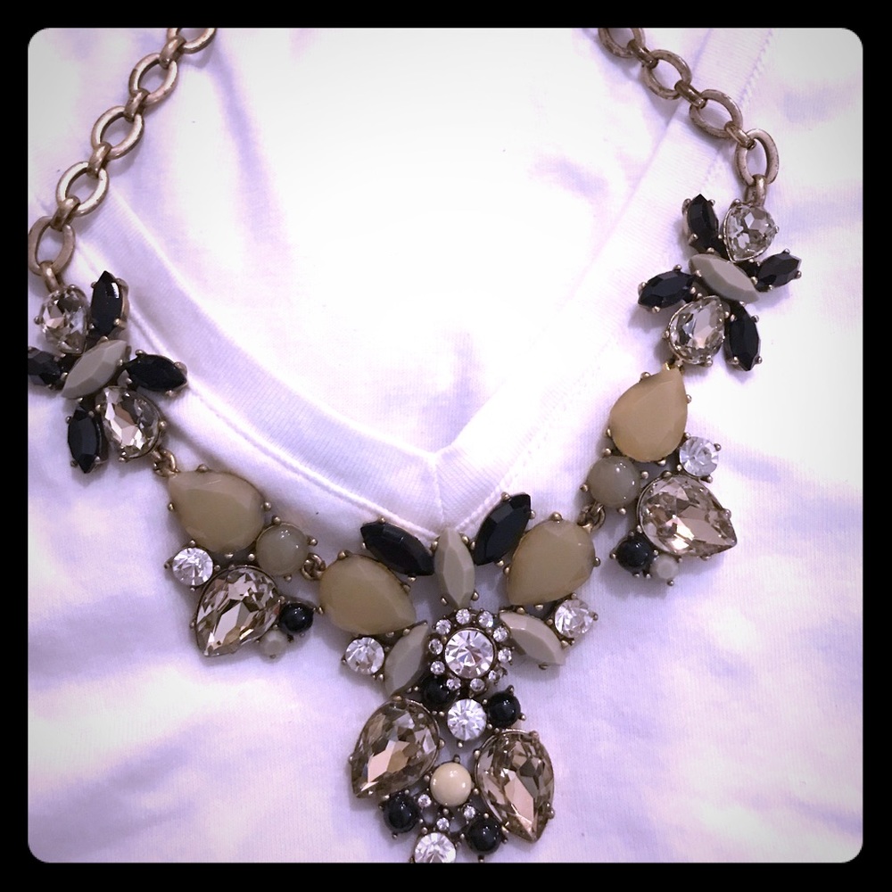J Crew Black and Gold Statement Necklace